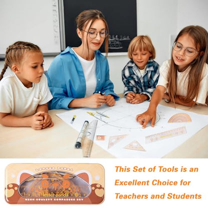 Geometry Set for Students, 8Pcs Math Kit with Compass & Protractor