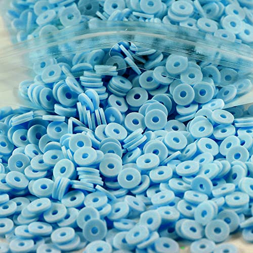 2000pcs Light Blue Clay Beads for Bracelets Making, Flat Round Polymer Clay Beads 6mm Spacer Heishi Beads for Jewelry Making Earring Bracelets Necklace - color: Sky Blue 14