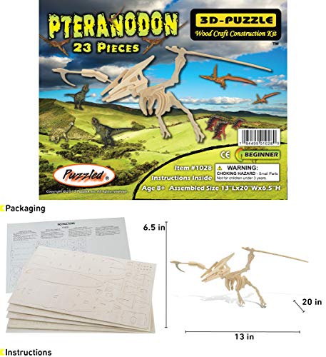 Puzzled Pteranodon 3D Woodcraft Jigsaw Construction Puzzle Kit - 23 Pieces