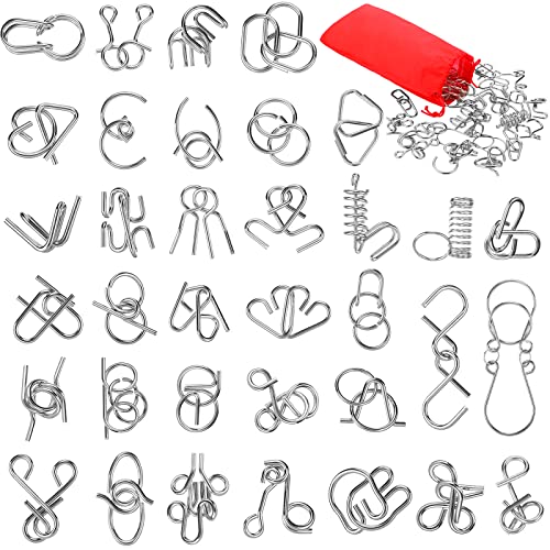 Metal Brain Teasers Set, Steel Iq Games with Pouch, Easy - style: Easy