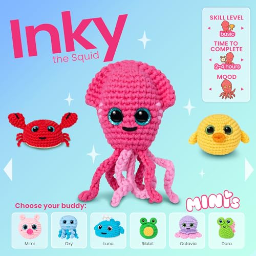 Cookie Box Crochet Kit for Beginners, Squid Inky - color: Hot Pink
