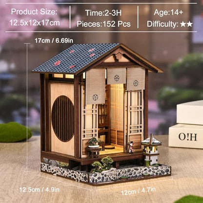 DIY Book Nook Kit, 3D Wooden Puzzle for Adults, Japanese Zen Garden Miniature House Model with LED Light, Creative Shelf Insert Decor & Arts Crafts Gift (Moss Lantern Harmony Garden) - style: Moss Lantern Harmony Garden