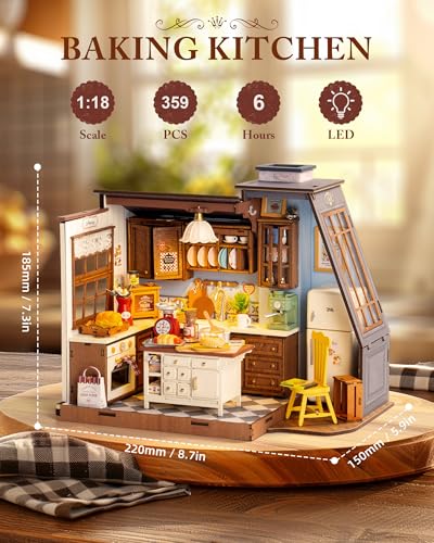 ROBOTIME DIY Miniature House Kit Dollhouse Kit for Adults Mini Tiny House Kit with Furniture Building Model Kit Crafts Creative Gift for Boys Girls (Baking Kitchen) - color: Baking Kitchen