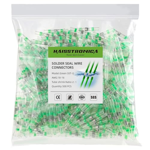 haisstronica 500PCS Solder Seal Wire Connectors, AWG 18-16 Green Sleeves - size: AWG 18-16 Green