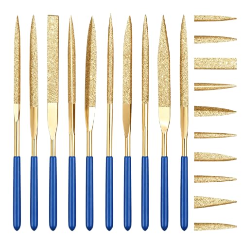 10 Pcs Needle File Set, Diamond Needle Files 4x160mm, Gold - color: Gold