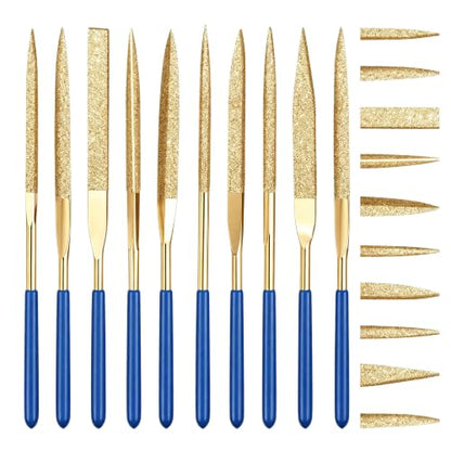 10 Pcs Needle File Set, Diamond Needle Files 4x160mm, Gold - color: Gold