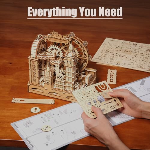 ROKR 3D Wooden Marble Run Puzzle for Adults, London Themed Mechanical Model Building Kits, 431 Pcs DIY Construction Toy, Brain Teaser Gift for Teens & Adults