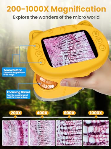 Microscope for Kids, 2.4 Inch Digital Microscope with 1000X Magnification, Handheld Camera Mini Pocket Magnifying Glass, Educational Birthday Gifts Toys for Ages 3+, Yellow - color: Yellow