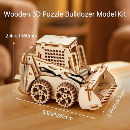 Wooden 3D Puzzle, Creative DIY Model Building Kit for Adults, Handmade Wooden Craft Collectible Ornament, Hobby Gift for Adults & Men, 60 Pieces Bulldozer, Basswood Material