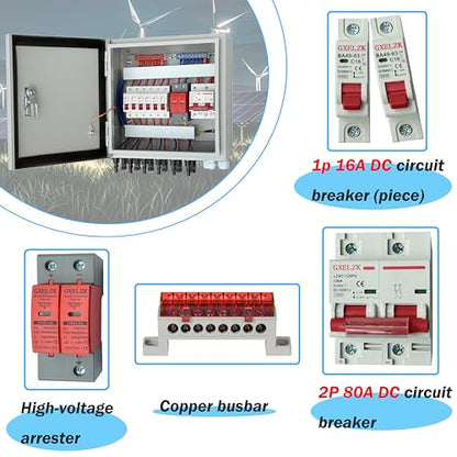Hardcover Solar Combiner Box with 6 Strings, 80 A Circuit Breakers. This pv Combiner Box is Suitable for Off-Grid Solar Power High-Power Version - size: 6 string 80A