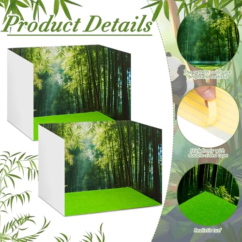 AmazingSpark 2 Set Bamboo Forest Diorama Box and Fake Grass Decor, Panda Habitat Diorama Project Supplies Set, Cardboard Display Case Kit & Artificial Grass with Double Sided Tapes for DIY Crafts - style: Bamboo Forest