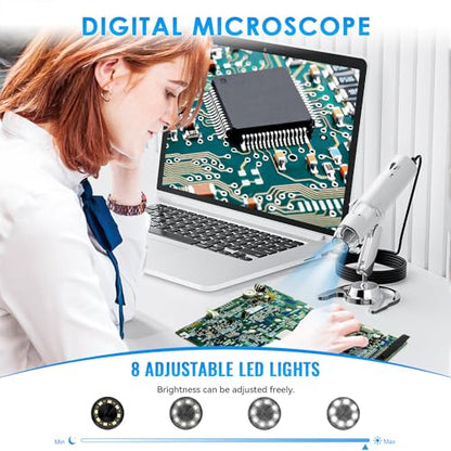 Wireless Digital Microscope, Skybasic 50X-1000X Magnification WiFi Pocket Handheld Microscopes with Stand HD USB Microscope Camera Compatible with iPhone Android iPad Windows Mac Computer (White) - color: White