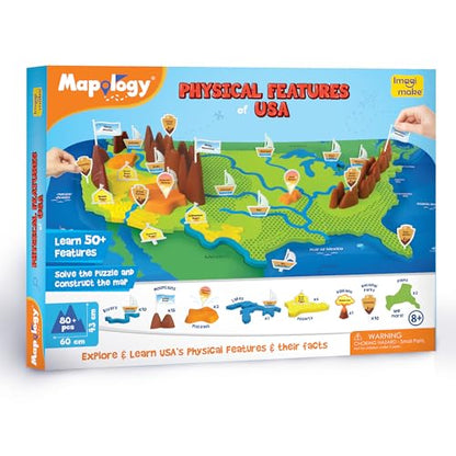 Imagimake Mapology Physical Features of USA, Geography Game for Kid Age 8+ - style: Physical Features of USA