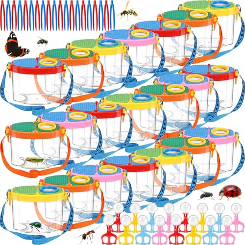 Halloscume 20 Set Bug Catcher for Kids Bug Viewer and Insects Tweezer for Students, Critter Catching Kit Magnifying Insect Cage Container Kit for Kids Outdoor Science Nature Exploration