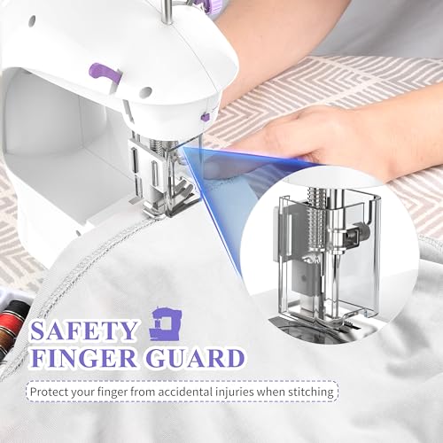 Sewing Machine for Beginners with Fabrics&Finger Guard, Mini Size - color: White