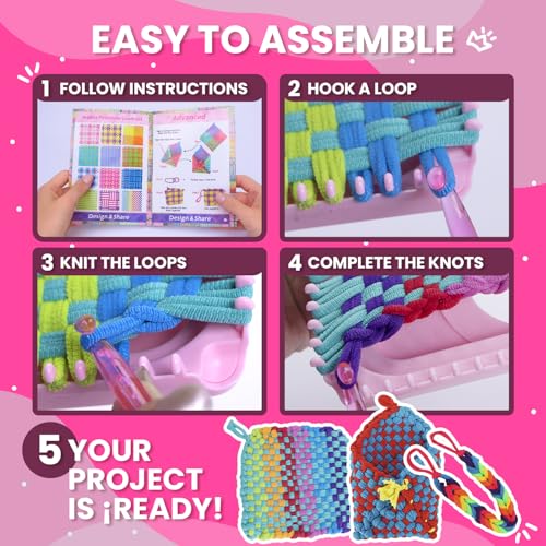 TIKKYFUN Weaving Loom Kit for Kids 2-Person Craft Set with 2 Loom Frames, 288 Loops, 12 Yarn Colors, Potholder Making Kit, Creative DIY Arts & Crafts for Girls Ages 6-12