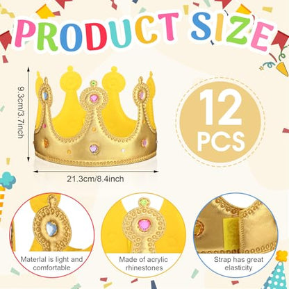 Yaomiao 22 pack DIY Crowns Set Include 12 Pcs Foam Princess Crowns and 10 Pcs Diamond Sticker for Kids - color: Gold, style: Stylish