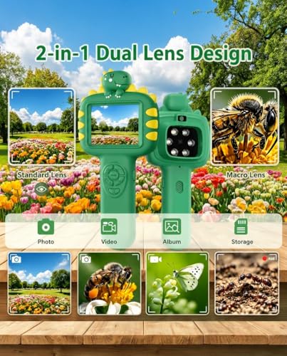 Outdoor Portable Kids Microscope: Handheld Microscope Auto Focus - color: Light Green