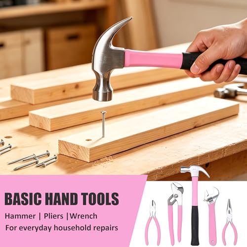 FASTPRO 215-Piece Pink Tool Set, Home Repairing Tool Set with Bag, Pink - color: Pink