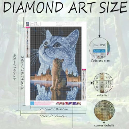 Cat Diamond Painting Kit for Adults, Round Full Drill Gem Art 12x16In - color: YP121