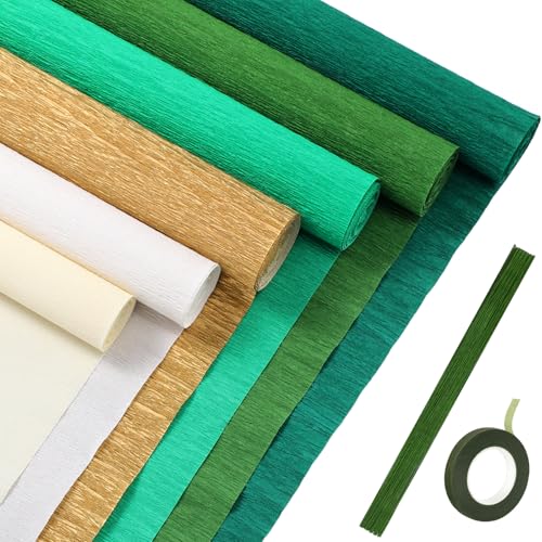 Gersoniel 57 Pcs Crepe Paper DIY Kit for Flower Making, Dark Green and Gold - color: Dark Green and Gold