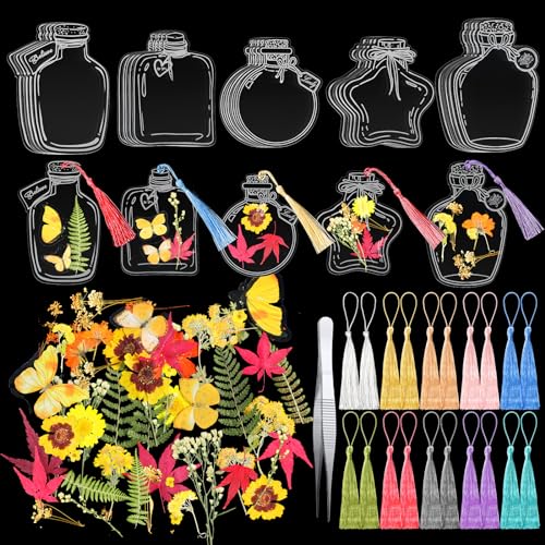 Taobary 91 Pcs DIY Dried Flowers Bookmarks Transparent, Stylish Color - color: Stylish Color