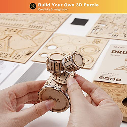 Rolife 3D Wooden Puzzles for Adults, DIY Model Drum kit Crafts for Teens