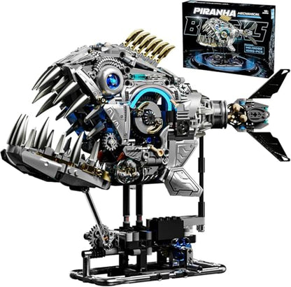 Mechanical Piranha Building Block Kit Hand-Crank Gear Multi-Joint Motion Toy for Boys, Girls, and Hobbyists, Ideal for STEM Classrooms or Gift Giving - color: Mechanical Piranha