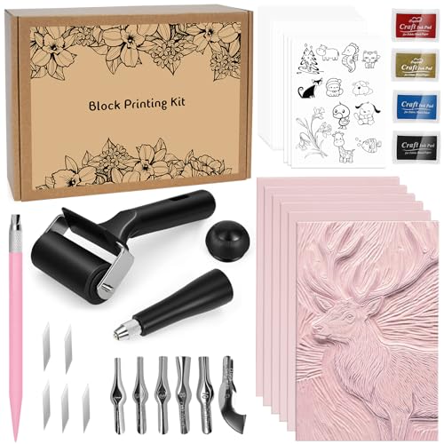 LAMPTOP 47 Pcs Block Printing Linocut Kit DIY Printmaking & Craft Projects