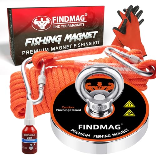 FINDMAG 1500 LBS Fishing Magnets, 4.72 Inch Neodymium Fishing Magnet Kit - size: 1500 LB Single Sided Magnet Kit