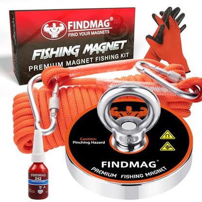 FINDMAG 1500 LBS Fishing Magnets, 4.72 Inch Neodymium Fishing Magnet Kit - size: 1500 LB Single Sided Magnet Kit