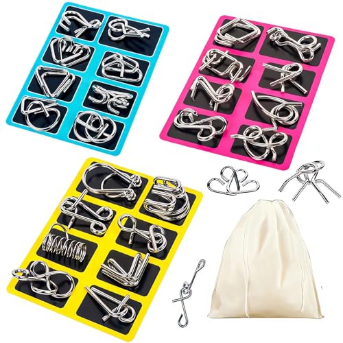 Metal Wire Puzzle Set of 24 with Pouch