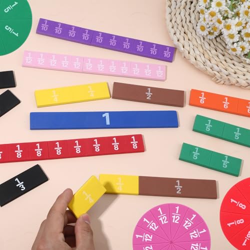 102 PCS Magnetic Fraction Tiles, Fraction Circles & Bars Set Rainbow Math Manipulatives for Fraction Learning Math Practice Teacher Must Haves - size: Fraction Pieces Round and Square