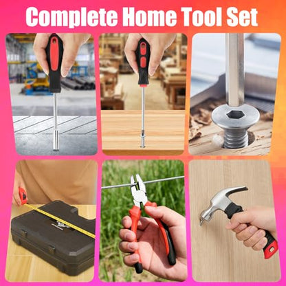 JENABOM Tool Set, 146-Piece Home Tool Kit with 8V Cordless Drill - color: Red