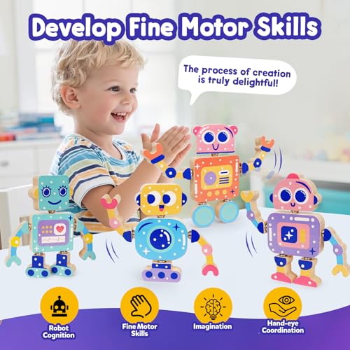 Robot Toys for Kids 3-5,Montessori Wooden Learning Toy with Take Apart Features Robots,STEM Educational Play Fine Motor Games for Boys Girls - style: Robot