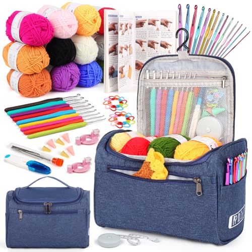 Aeelike Crochet Kits for Beginners Adults Kids, Complete Crochet Set, Navy - color: Navy