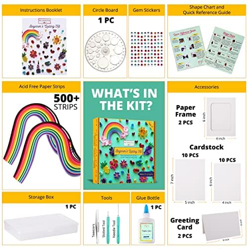 MY CREATIVE CAMP Beginner's Quilling Kit for Kids and Adults, DIY Craft Kit for Kids and Adults, Paper Quilling Kit for Beginners with Tools, Instructions & Storage Box, Makes 10+ Fun Projects