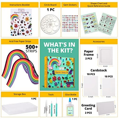 MY CREATIVE CAMP Beginner's Quilling Kit for Kids and Adults, DIY Craft Kit for Kids and Adults, Paper Quilling Kit for Beginners with Tools, Instructions & Storage Box, Makes 10+ Fun Projects