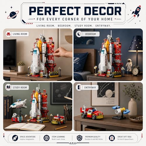 Space Shuttle Launch Pad Building Blocks Set, 1059 PCS Space Exploration Set with Rover, Radar Station, Collectible Model for Space Enthusiasts - style: Space Shuttle Launch Pad