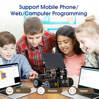 5-In-1 ESP32 Smart Camera Solar Robot Tank Car Kit, STEM Toy Robotics Kit for Kids Age 8-16 Boy, APP & Remote Control 4WD Car with 3MP Camera, Arduino Educational Science Coding Kit Gift for 12+ Teens - color: Black