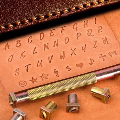 BESTNULE 37pcs 1/4“/6mm Leather Stamping Tool, Stamping Tool Set, 26PCS Capital Letter+ 10pcs Symbols+ 1 Handle for Leather Craft - color: 6mm(37pcs)-2