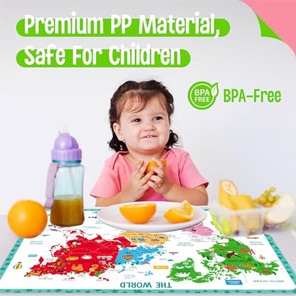 4 Pack Double-Sided Placemats, Washable & Reusable Table Mats -Math, Universe, Periodic Table, US President, Human Body, Map of USA & World Educational Placemats for Home, Kindergarten, Classroom - style: Popular Science-Double-Sided