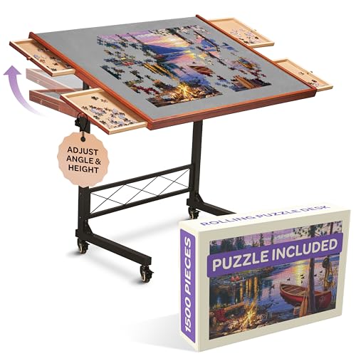 JoyBerri Jigsaw Puzzle Table with Drawers – Adjustable Height, All Ages - style: Gray