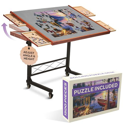 JoyBerri Jigsaw Puzzle Table with Drawers – Adjustable Height, All Ages - style: Gray