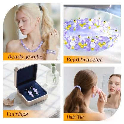 1500 Pcs Crystal Glass Beads for Jewelry Making – 12 Styles Bicone, Rondelle, Cube, Teardrop & 3mm Spacer Beads, DIY Bracelet Necklace Earring Craft Kit with Organizer Box(Light Purple) - color: Light Purple