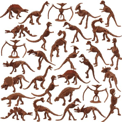 30 PCS Dinosaur Fossil Skeletons, Assorted Dinosaur Skeleton Toys Figures for Science Play Dino Sand Dig Party Favor Decorations - style: Brown