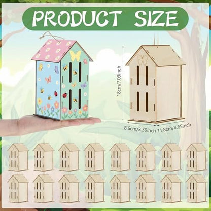 DoubleFill 12 Pack Bird House Kit 7.1'' Butterfly Wood Birdhouse Craft Set - color: Butterfly, size: 7.1in