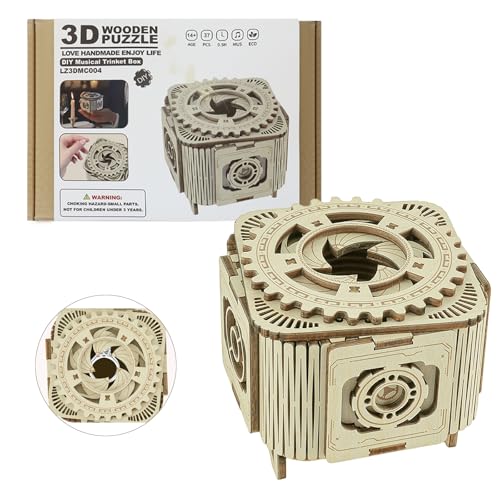 3D Wooden Puzzles Music Box for Adults, Mechanical Jewelry Storage Box, Wooden Ring Box Model Kits, Unique Gifts for Birthday, Anniversary, Mother's Day, Wedding - color: Light Birch