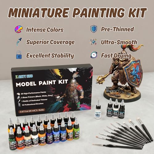 Model Paint Set, 34-Piece Miniature Painting Kit, Ready-to-Spray