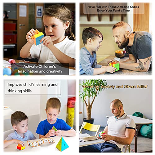 Roxenda Speed Cube Set, Speed Cube Bundle of 2x2 3x3 4x4 Megaminx Windmill Skew Cube and Pyramid Cube Smoothly Stickerless Magic Cubes Collection for Kids & Adults [7 Pack] - color: 7 Pack Stickerless